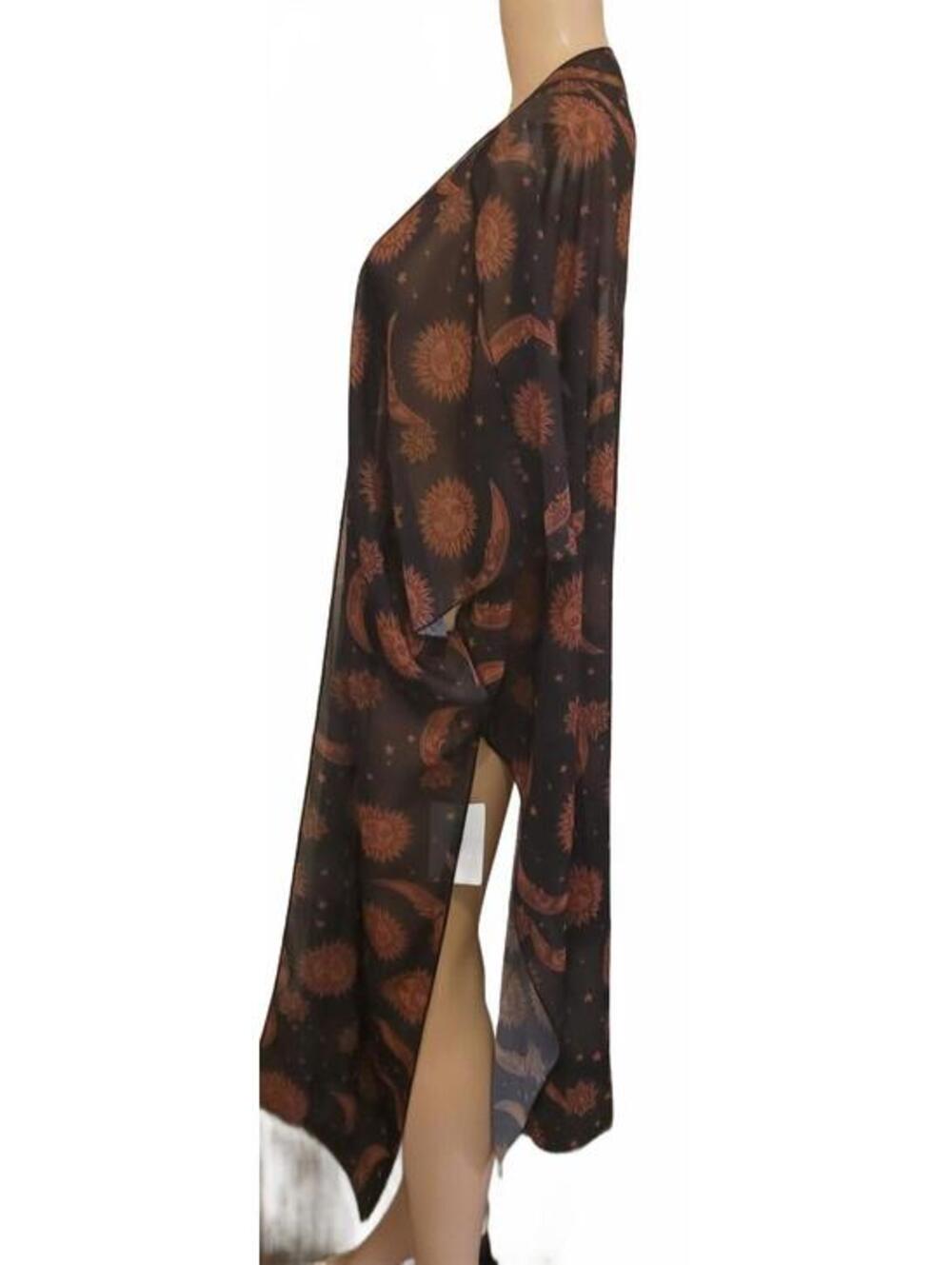 Hibluco Sheer Kimono Dress Sun Moon Print Cover Up, Size XXL